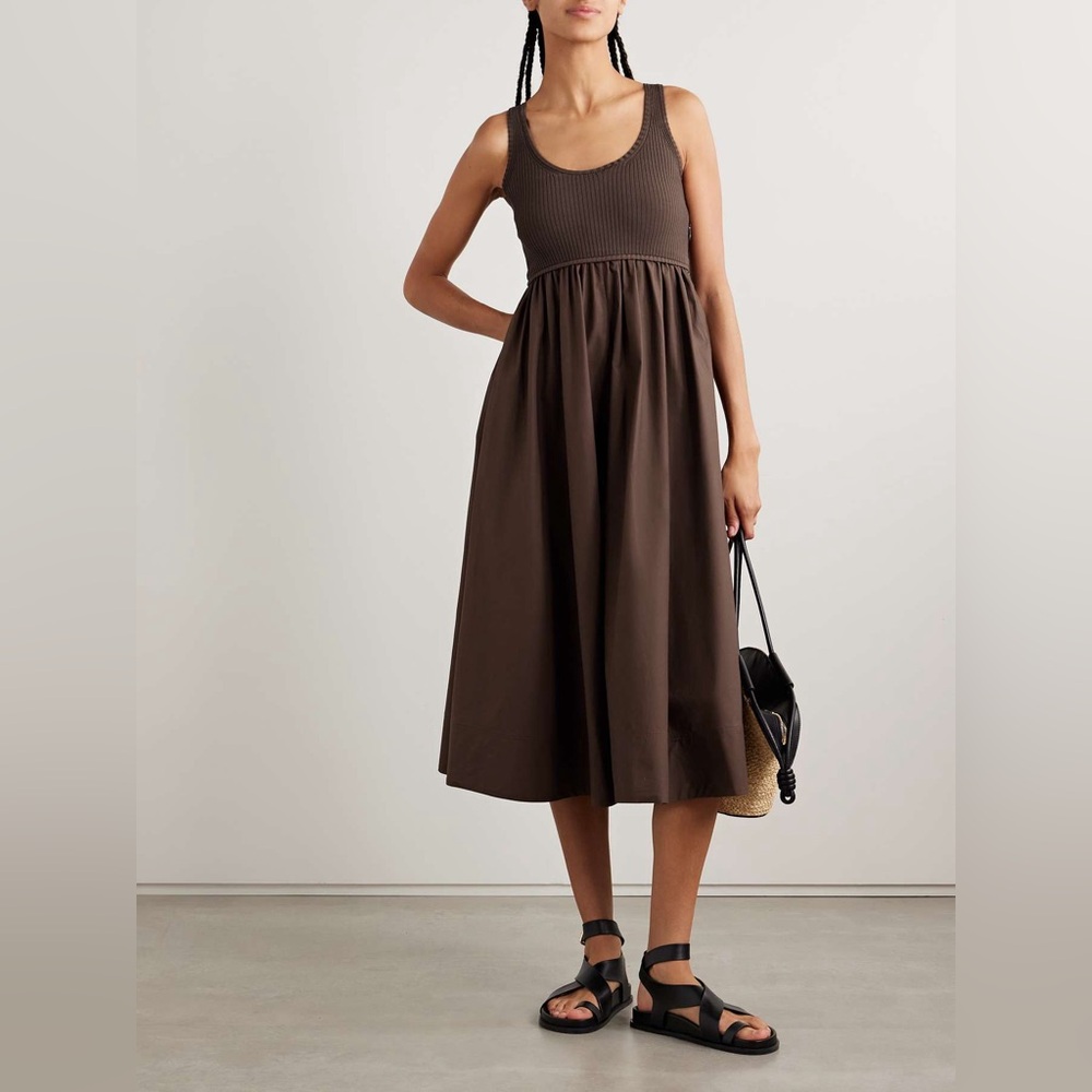 Zimmermann Ribbed Knit and Cotton Poplin Midi dress